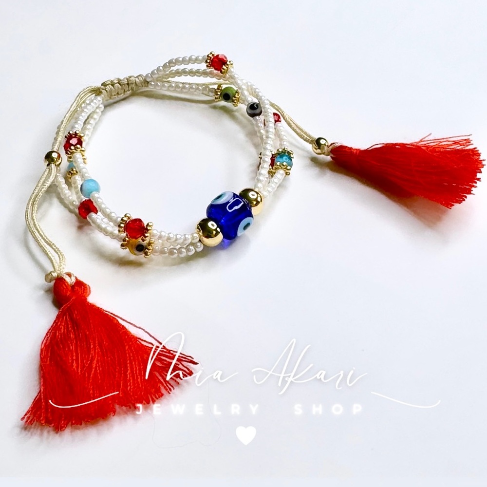 Colorful Devil’s Eye Shape Beads Bracelet Multi Layers Blue